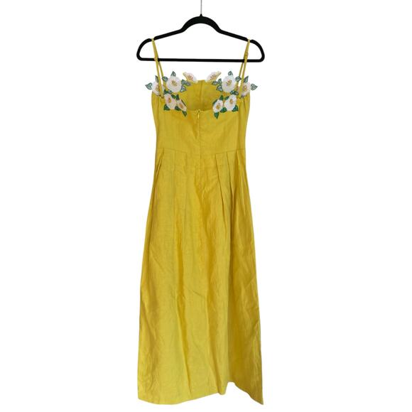 Fanm Mon Lorr Linen Sundress Strapless Midi Dress, M, Citron Yellow | NEW $360 - Picture 6 of 8